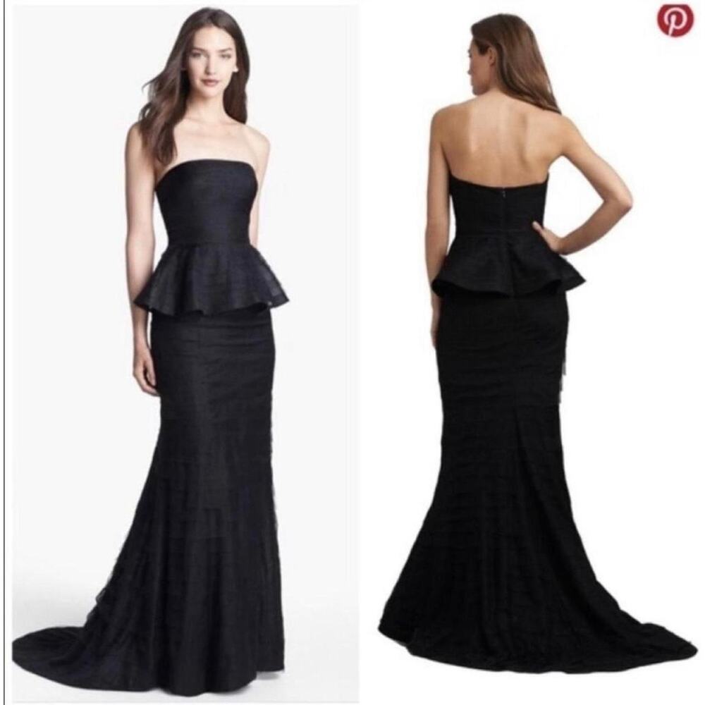 White by Vera Wang Strapless Black Peplum Maxi Gown